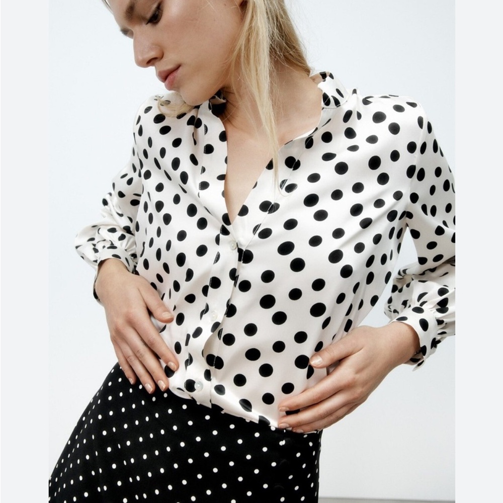 Zara Black and White Polka Dot Blouse
